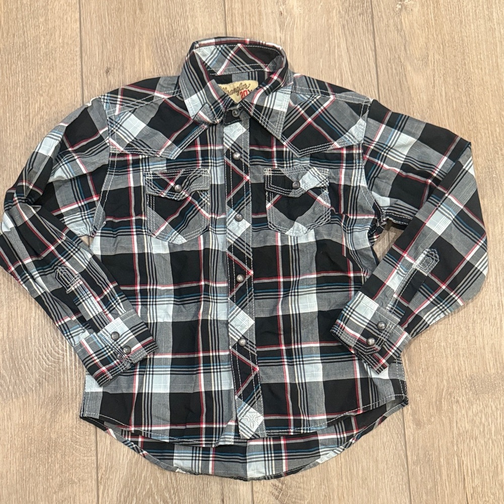 Wrangler Kids Black and Red Plaid Button Down Shirt